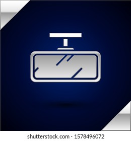 Silver Car mirror icon isolated on dark blue background.  Vector Illustration
