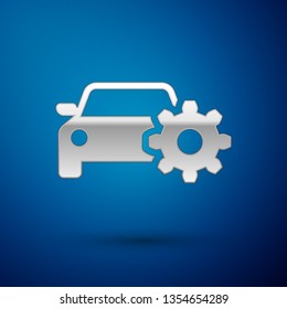 Silver Car service icon isolated on blue background. Auto mechanic service. Mechanic service. Repair service auto mechanic. Maintenance sign. Vector Illustration