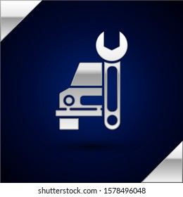 Silver Car service icon isolated on dark blue background. Auto mechanic service. Repair service auto mechanic. Maintenance sign.  Vector Illustration