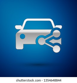 Silver Car sharing icon isolated on blue background. Carsharing sign. Transport renting service concept. Vector Illustration