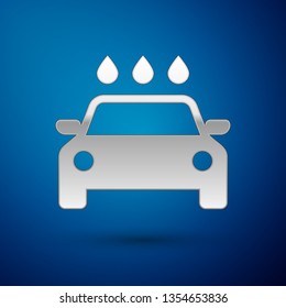 Silver Car wash icon isolated on blue background. Carwash service and water cloud icon. Vector Illustration