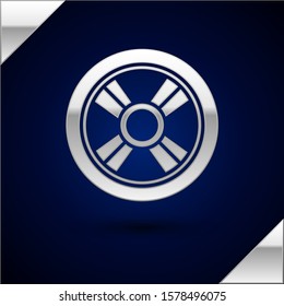 Silver Car wheel icon isolated on dark blue background.  Vector Illustration