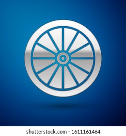 Silver Car wheel icon isolated on blue background.  Vector Illustration