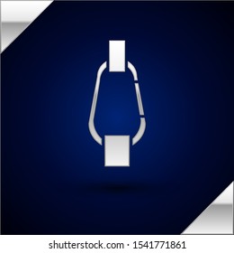 Silver Carabiner icon isolated on dark blue background. Extreme sport. Sport equipment.  Vector Illustration