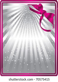 silver card with pink ribbon