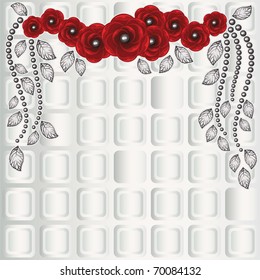 Silver card with red roses and perls