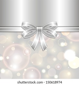 silver card template with bow vector background for design