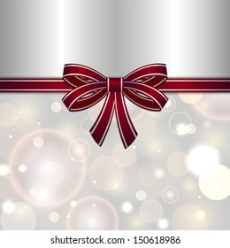 silver card template with red bow vector background for design