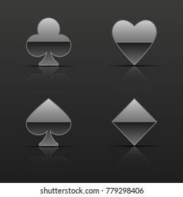 Silver cards suits icons. Vector illustration.
