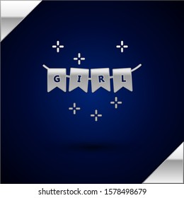 Silver Carnival garland with flags icon isolated on dark blue background. Party pennants for birthday celebration, festival and fair decoration.  Vector Illustration