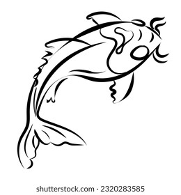 Silver carp, koi fish, goldfish in Japanese traditional style, ink painting
 Oriental techniques sumi-e, wu-shin, go-hua,
handmade,
 black lines.
