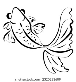 Silver carp, koi fish, goldfish in Japanese traditional style, ink painting
 Oriental techniques sumi-e, wu-shin, go-hua,
handmade,
 black lines.
