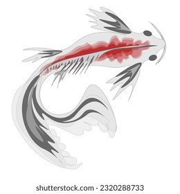 Silver carp, koi fish, goldfish in Japanese traditional style, ink painting
 in the eastern technique of sumi-e, wu-shin, go-hua,
handmade,
 black lines.