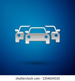 Silver Cars icon isolated on blue background. Vector Illustration