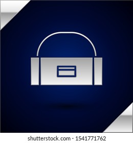 Silver Case or box container for wobbler and gear fishing equipment icon isolated on dark blue background. Fishing tackle.  Vector Illustration