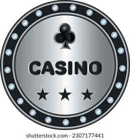 silver casino chip with diamond trim and black stars