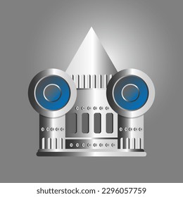 Silver castle cartoon vector illustration. Abstract fairy tale fortress on grey background. Suitable for design element or fabric print