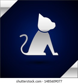 Silver Cat icon isolated on dark blue background.  Vector Illustration