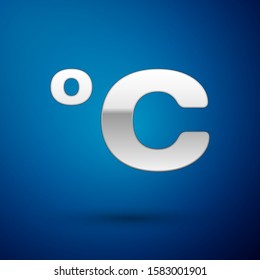Silver Celsius icon isolated on blue background.  Vector Illustration