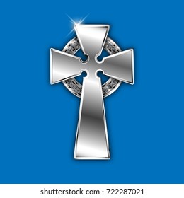 Silver Celtic cross. Element of Scandinavian or Celtic ornament. Infinity symbol