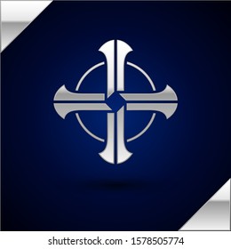 Silver Celtic cross icon isolated on dark blue background. Happy Saint Patricks day.  Vector Illustration