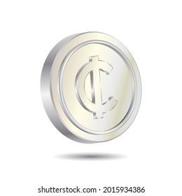 Silver Cent Coin isolated on white color background. Currency symbol of basic monetary unit. Simple and Minimal 3D Vector illustration.