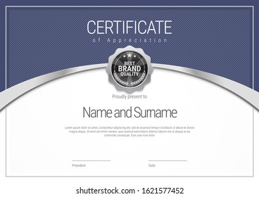 Silver Certificate template. Diploma of modern design or gift certificate. Vector illustration.