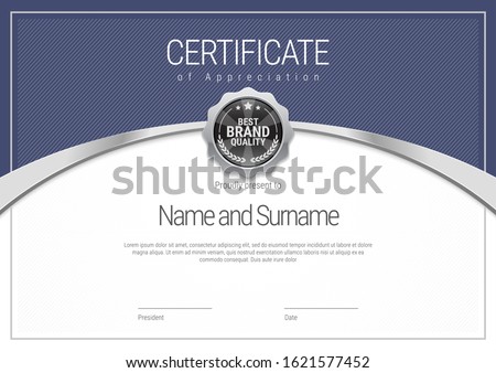 Silver Certificate template. Diploma of modern design or gift certificate. Vector illustration.