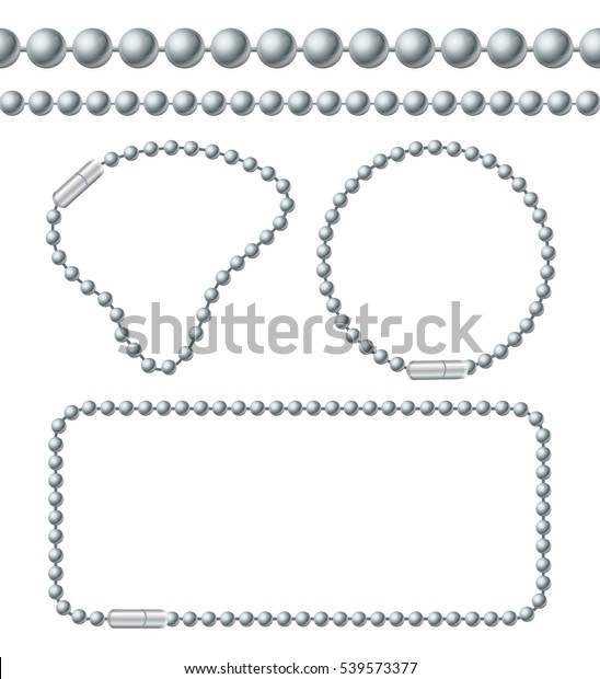 Silver Chain of Ball Links\
Set Different Types, Frame or Border for Your Design. Vector\
illustration