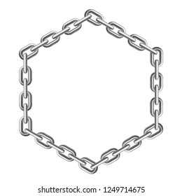 Silver chain. Hexagon frame. Realistic style. Isolated element on white background. Vector illustration.