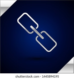 Silver Chain link icon isolated on dark blue background. Link single. Hyperlink chain symbol.  Vector Illustration