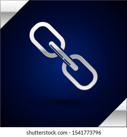 Silver Chain link icon isolated on dark blue background. Link single.  Vector Illustration