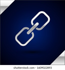 Silver Chain link icon isolated on dark blue background. Link single. Hyperlink chain symbol.  Vector Illustration
