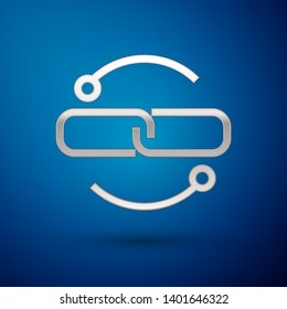 Silver Chain link line icon isolated on blue background. Link single. Vector Illustration