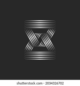 Silver chain logo with triangular links, creative overlapping two triangles loop 3d effect shapes, weaving thin metallic gradient parallel lines. - Powered by Shutterstock - Get 15% off with code: PIKWIZARD15