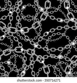 Silver chain on black seamless vector background.