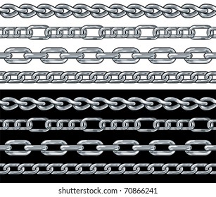 Silver Chain. Seamless Borders Vector Set.