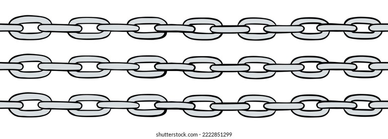 Silver chain seamless pattern. Handdrawn sketch of metal chains. Vector illustration isolated in white background