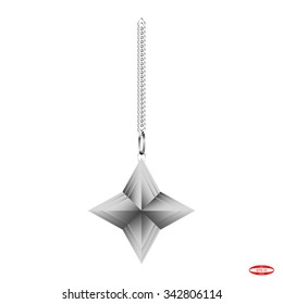 silver chain with silvery star isolated on white background. vector illustration