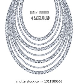 Silver chains necklace abstract background. Jewelry template. Can be used for clothes print.