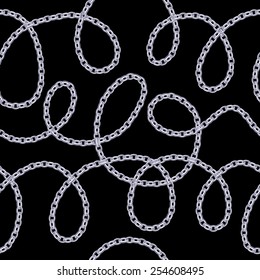 Silver chains on black background seamless pattern.
