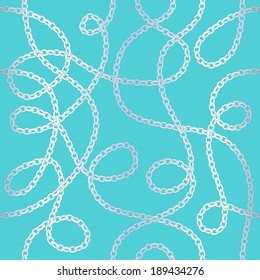 Silver chains on turquoise background seamless pattern.
