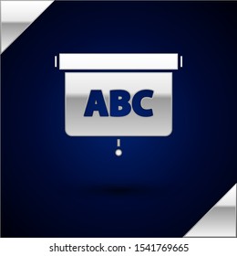 Silver Chalkboard icon isolated on dark blue background. School Blackboard sign.  Vector Illustration