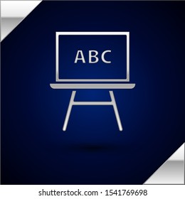 Silver Chalkboard icon isolated on dark blue background. School Blackboard sign.  Vector Illustration