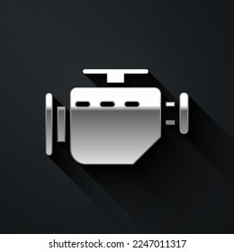 Silver Check engine icon isolated on black background. Long shadow style. Vector Illustration