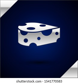 Silver Cheese icon isolated on dark blue background.  Vector Illustration