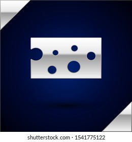 Silver Cheese icon isolated on dark blue background.  Vector Illustration