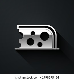 Silver Cheese icon isolated on black background. Long shadow style. Vector