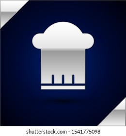 Silver Chef hat icon isolated on dark blue background. Cooking symbol. Cooks hat.  Vector Illustration