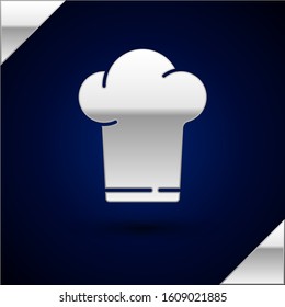 Silver Chef hat icon isolated on dark blue background. Cooking symbol. Cooks hat.  Vector Illustration